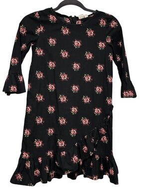 Gap Kids Black Rose Floral Mock Wrap Ruffle Dress Girls L 10